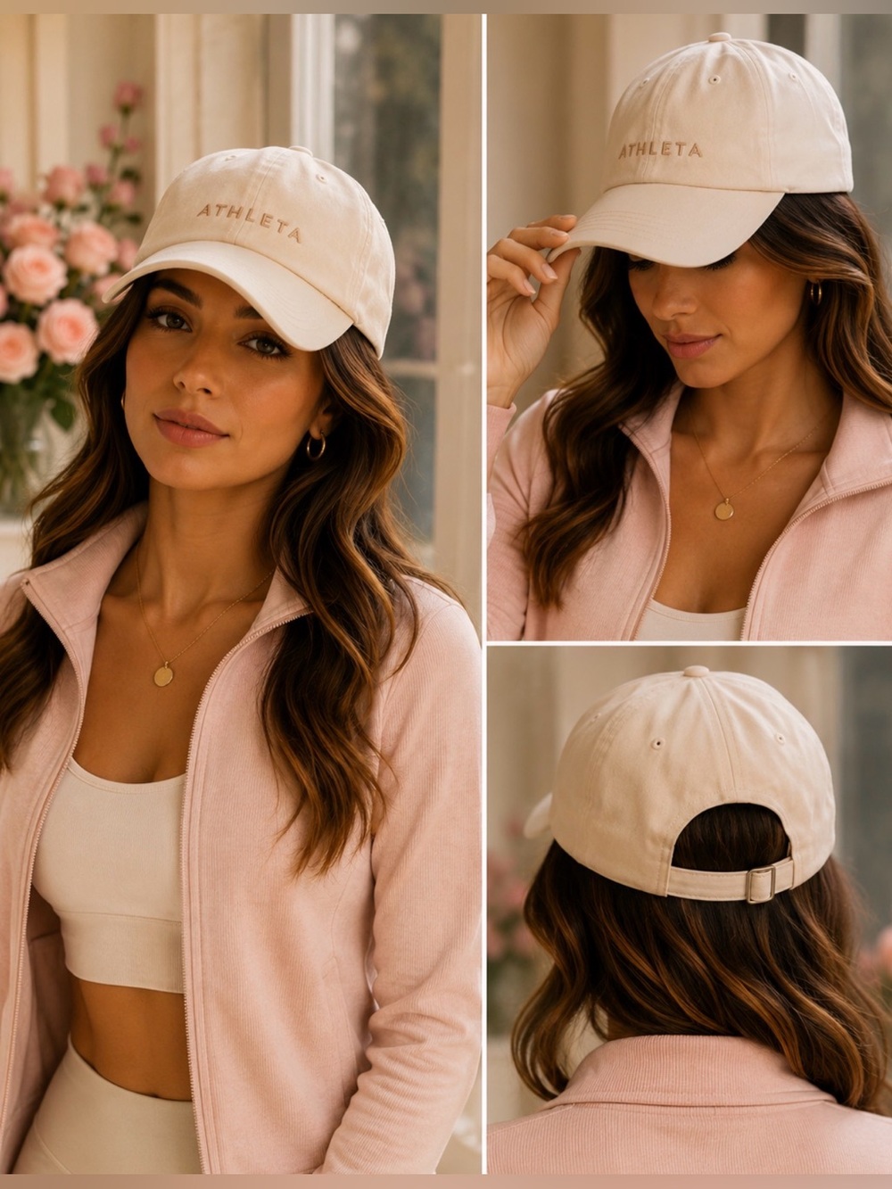 Athleta Light Cream Embroidered Logo Baseball Cap